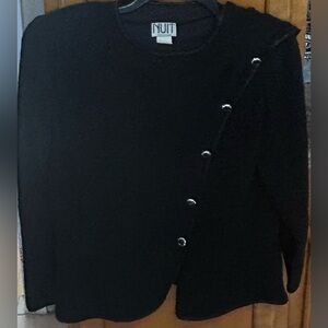 Nuit Black Wool Button Front Accents Sweater Size 14 Vintage